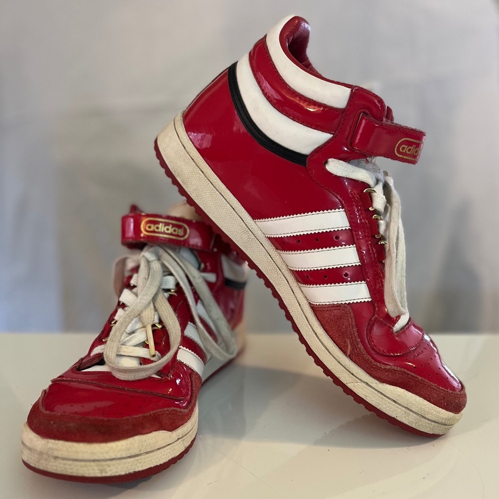 Vintage Red Patent Adidas Hightops w Velcro Straps